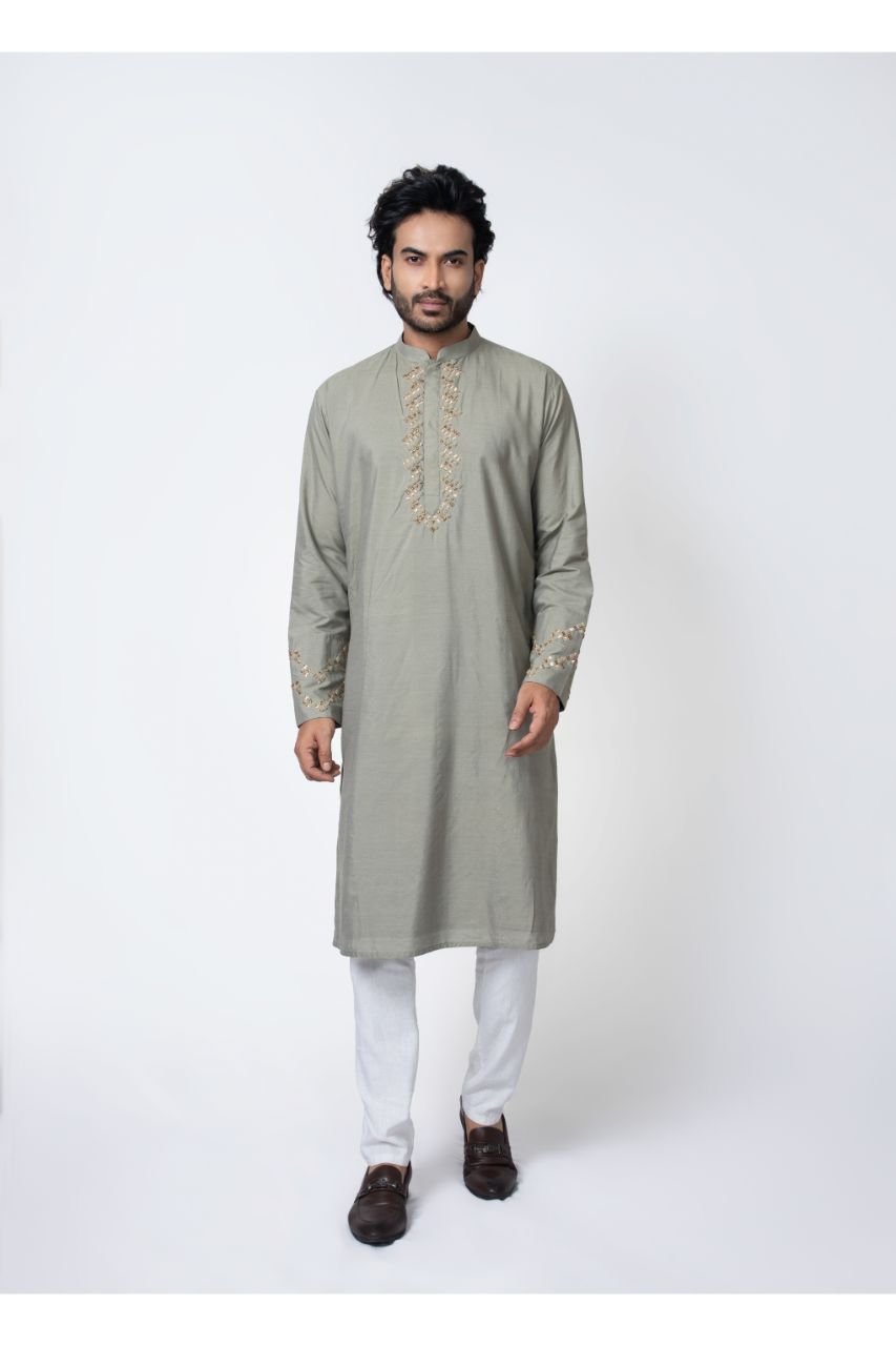 Grey Zardosi Hand Embroidered Kurta Pajama Set