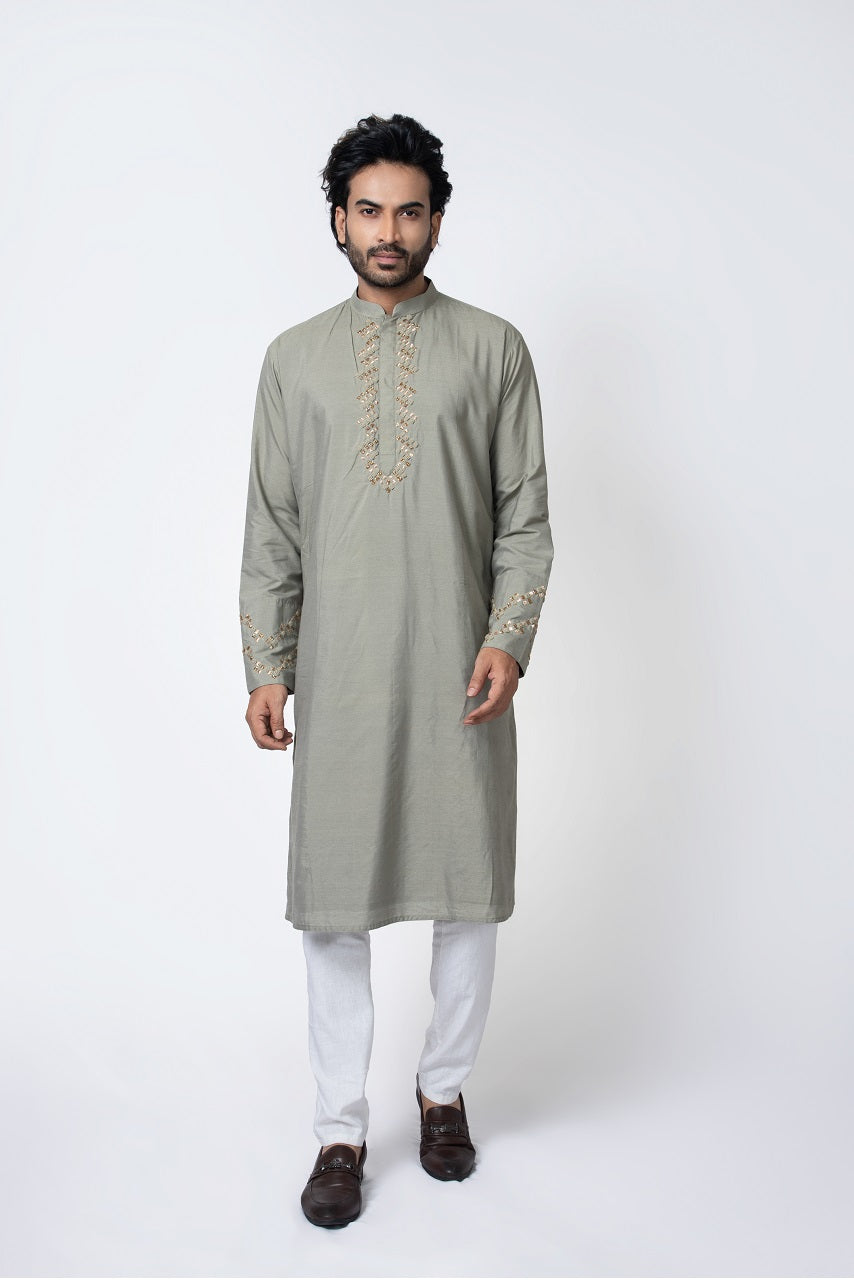 Grey Zardosi Hand Embroidered Kurta Pajama Set