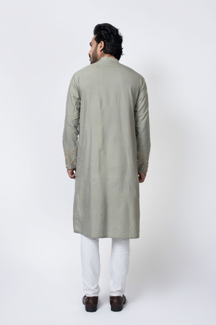 Grey Zardosi Hand Embroidered Kurta Pajama Set