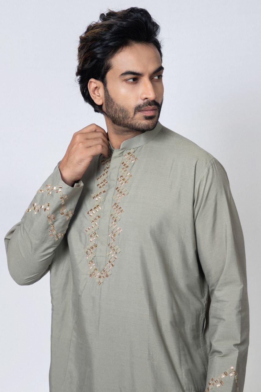 Grey Zardosi Hand Embroidered Kurta Pajama Set