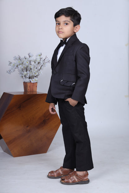 Black Tuxedo With Stylish Panel/ Shirt Pant With Bowtie Set