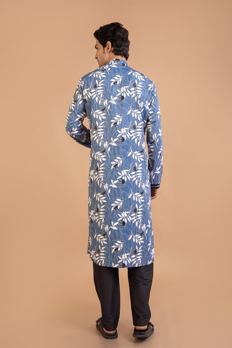 Blue Monkey Print Stylish Panel Kurta Set