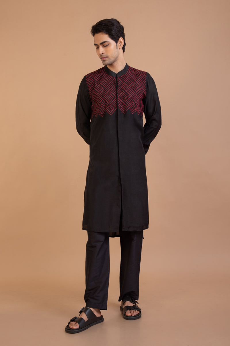 Black Heavy Thread Hand Embroidery Kurta Set