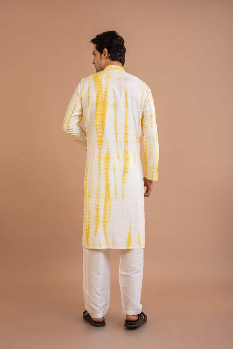 Yellow Tie And Dye Mirror Work Kurta Set