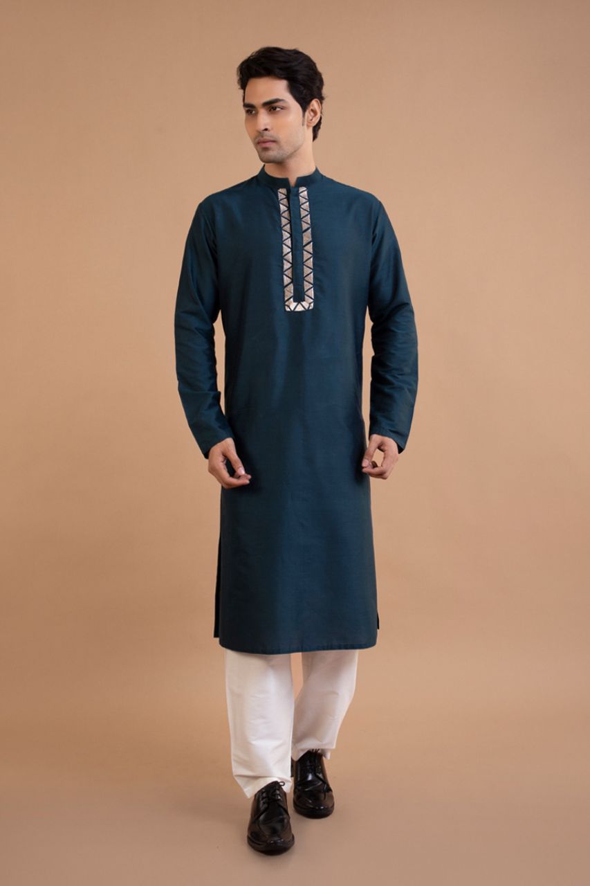 Dark Blue Zari Embroidered Kurta Set