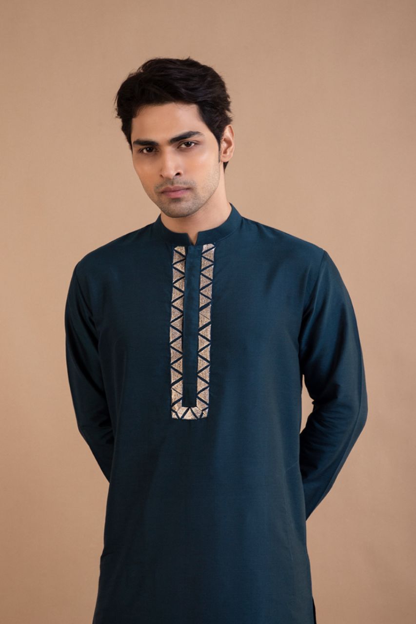 Dark Blue Zari Embroidered Kurta Set