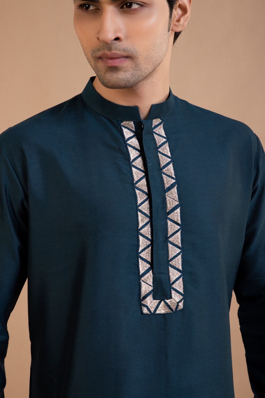 Dark Blue Zari Embroidered Kurta Set