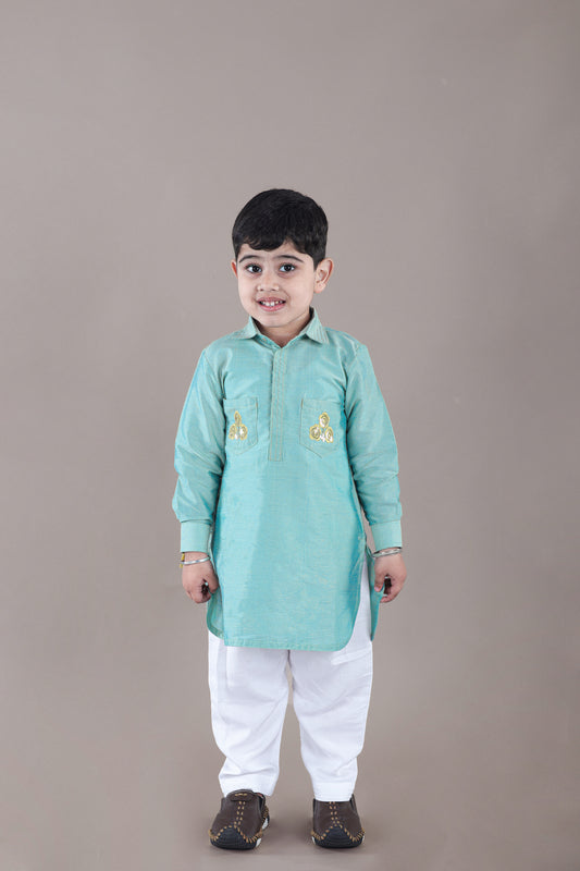 Aqua Blue Pathani Kurta With Salwar Set