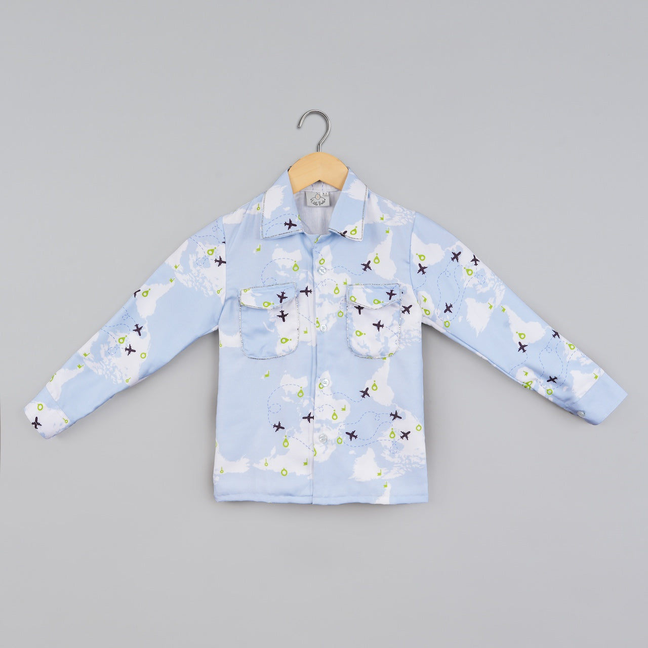 Aeroplane Printed With Hand Embroidery Shacket Unisex