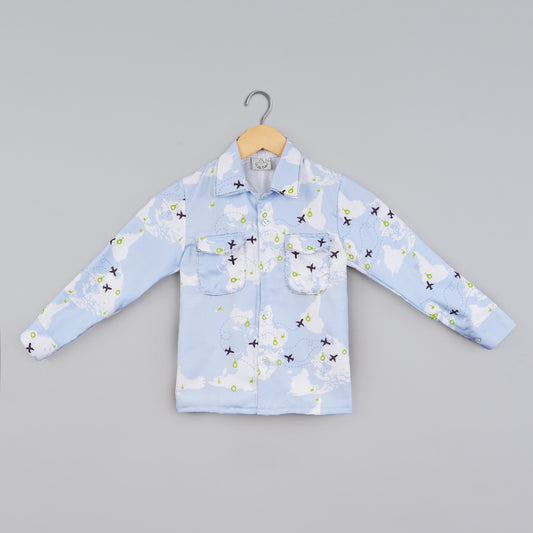 Aeroplane Printed With Hand Embroidery Shacket Unisex