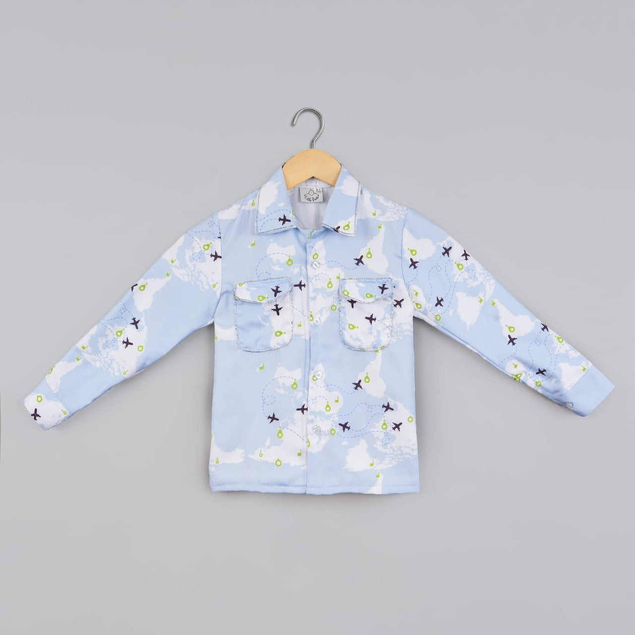 Aeroplane Printed With Hand Embroidery Shacket Unisex