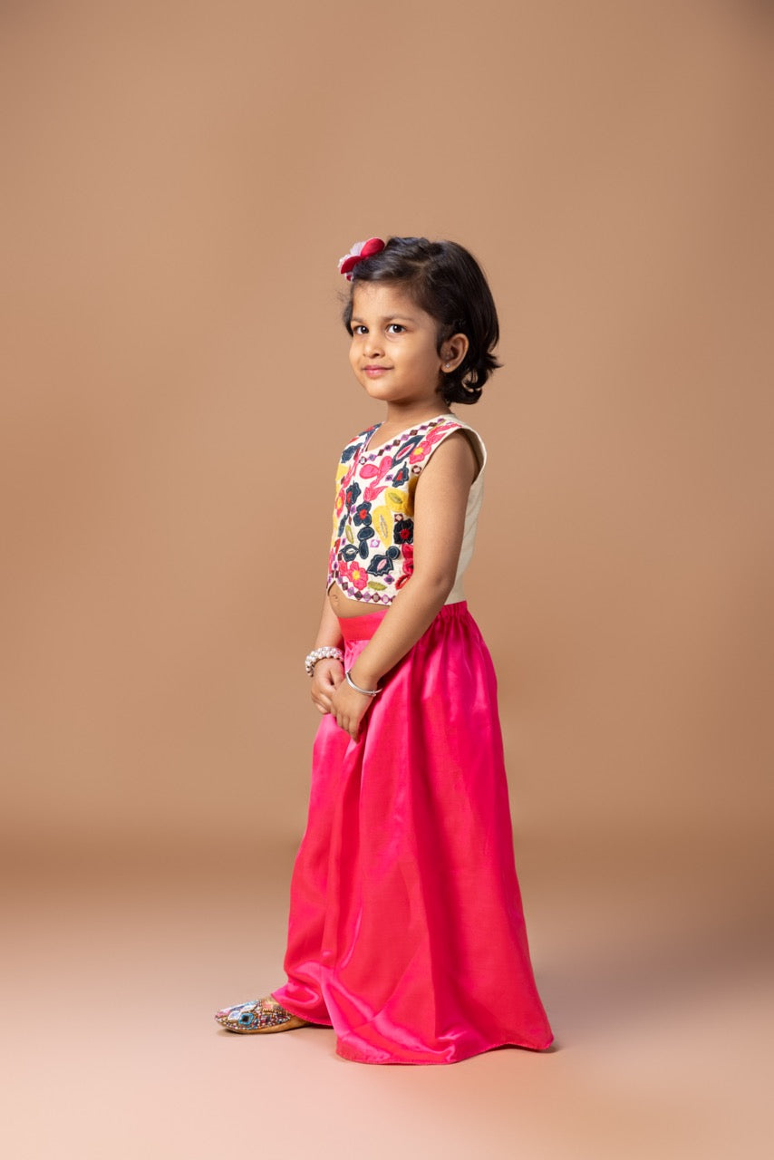 Beidge Heavy Applique Embroidered Blouse With Plazo Set