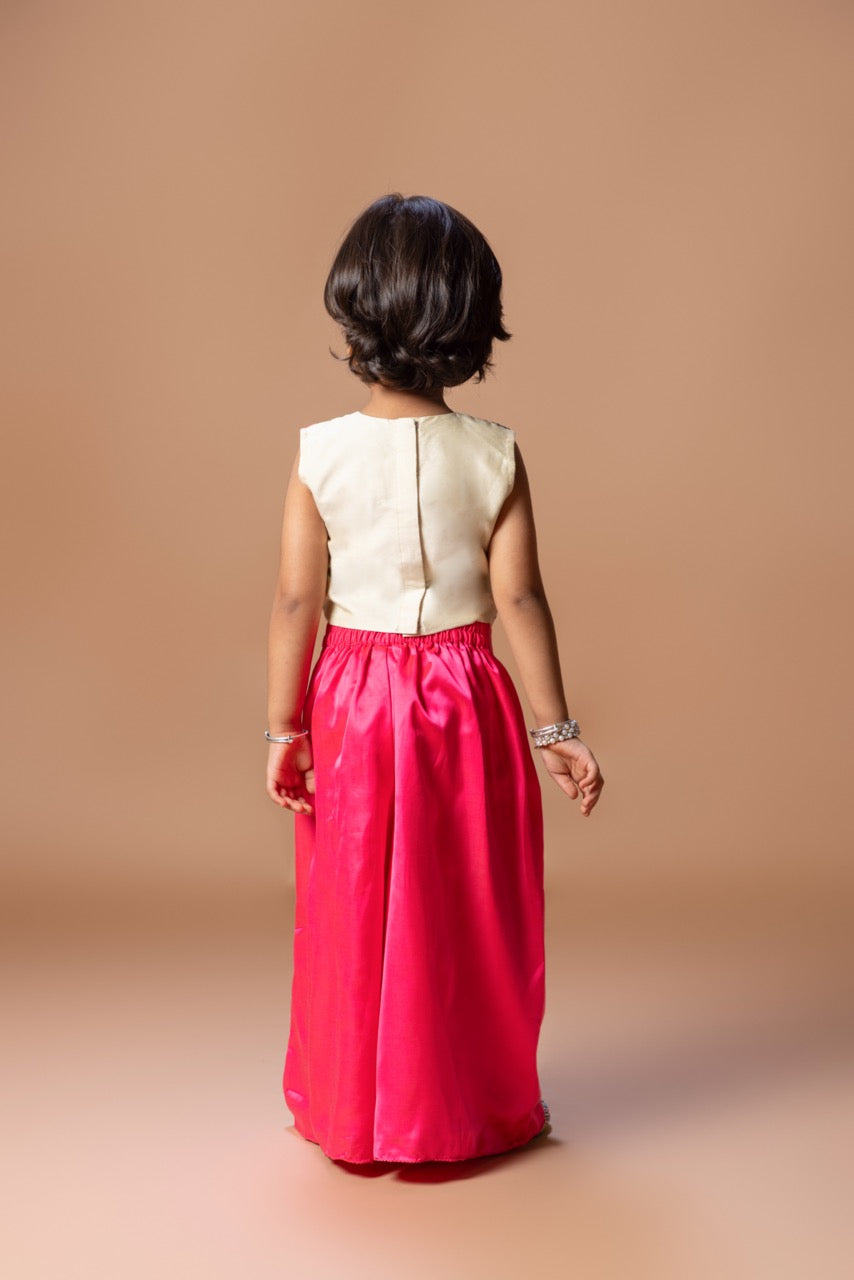 Beidge Heavy Applique Embroidered Blouse With Plazo Set