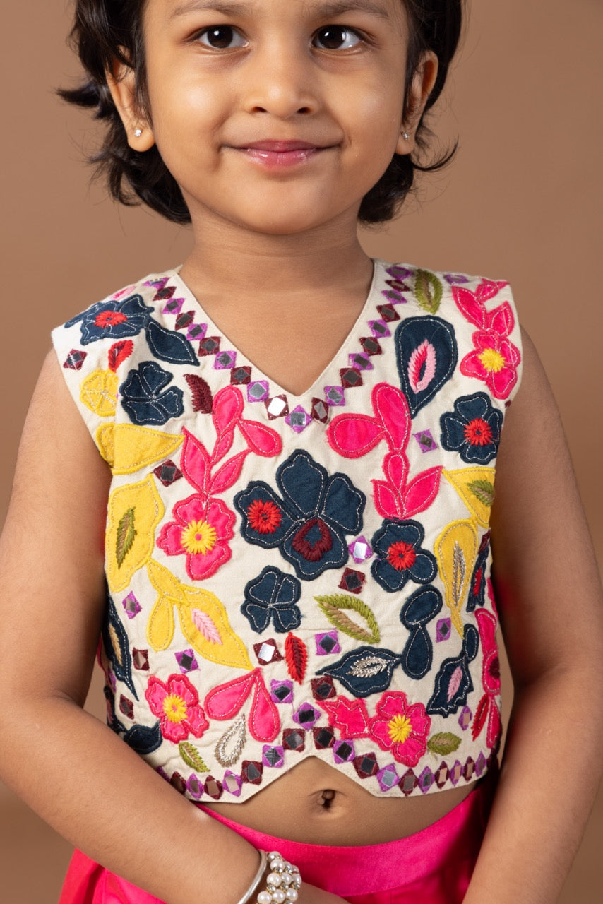 Beidge Heavy Applique Embroidered Blouse With Plazo Set