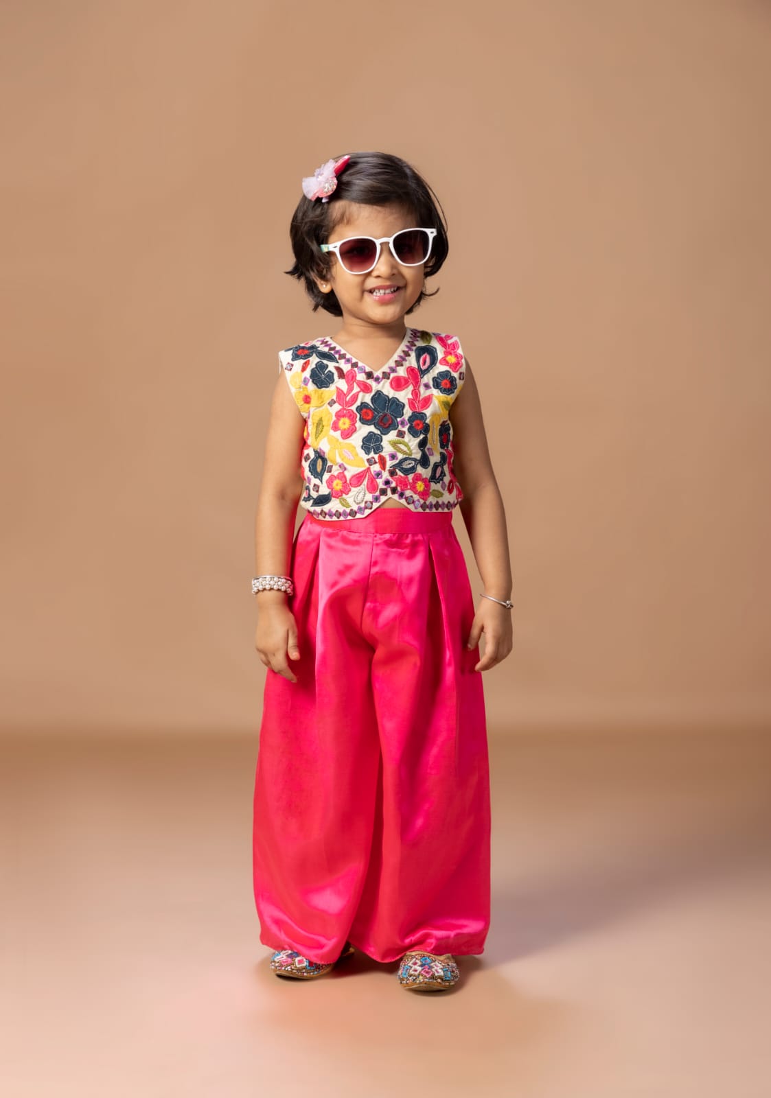 Beidge Heavy Applique Embroidered Blouse With Plazo Set