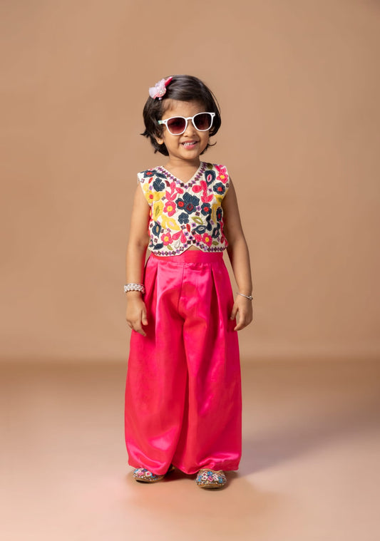 Beidge Heavy Applique Embroidered Blouse With Plazo Set