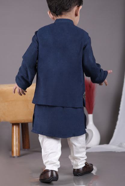 Blue Kurta With Carnival Hand Embroidery Bandhgala And Pajama Set