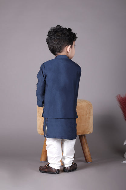 Blue Kurta With Carnival Hand Embroidery Bandhgala And Pajama Set