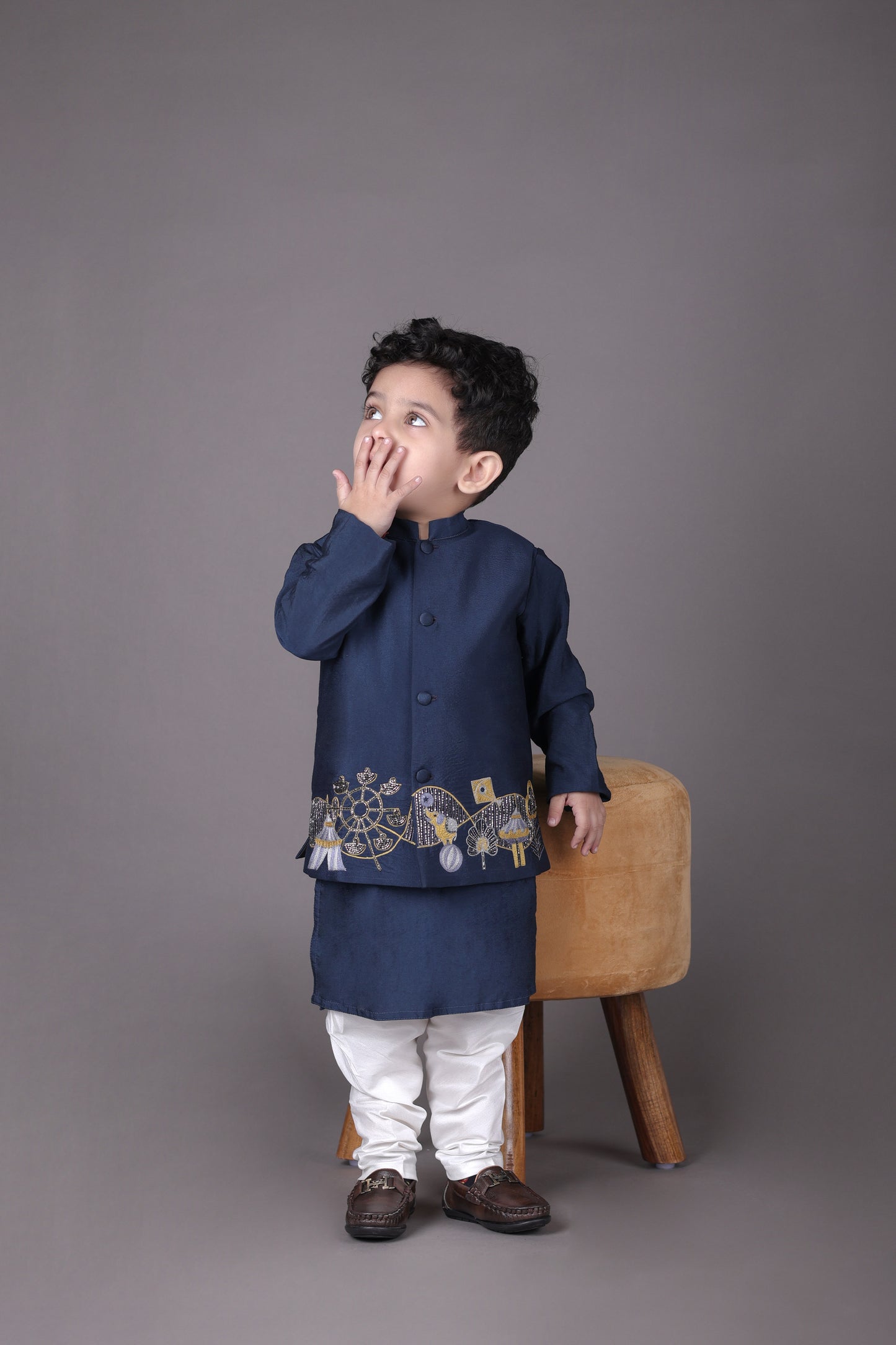 Blue Kurta With Carnival Hand Embroidery Bandhgala And Pajama Set