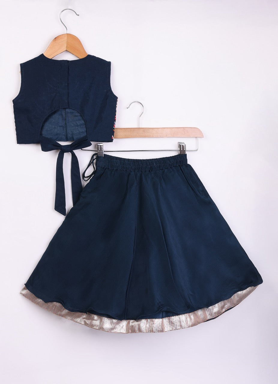 Dark Blue Heavy Gota And Thread Embroidered Blouse With Ghagara Set