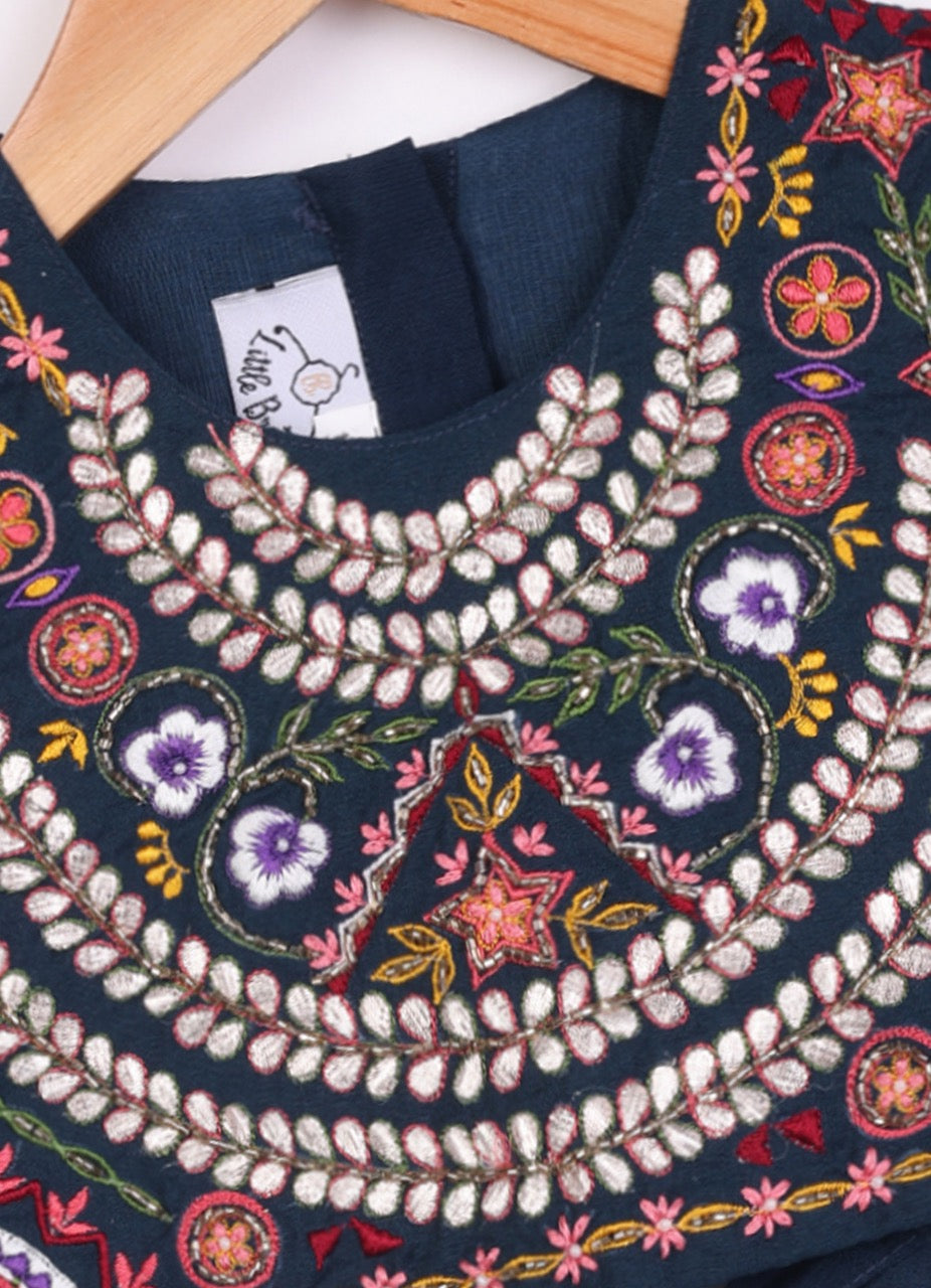 Dark Blue Heavy Gota And Thread Embroidered Blouse With Ghagara Set