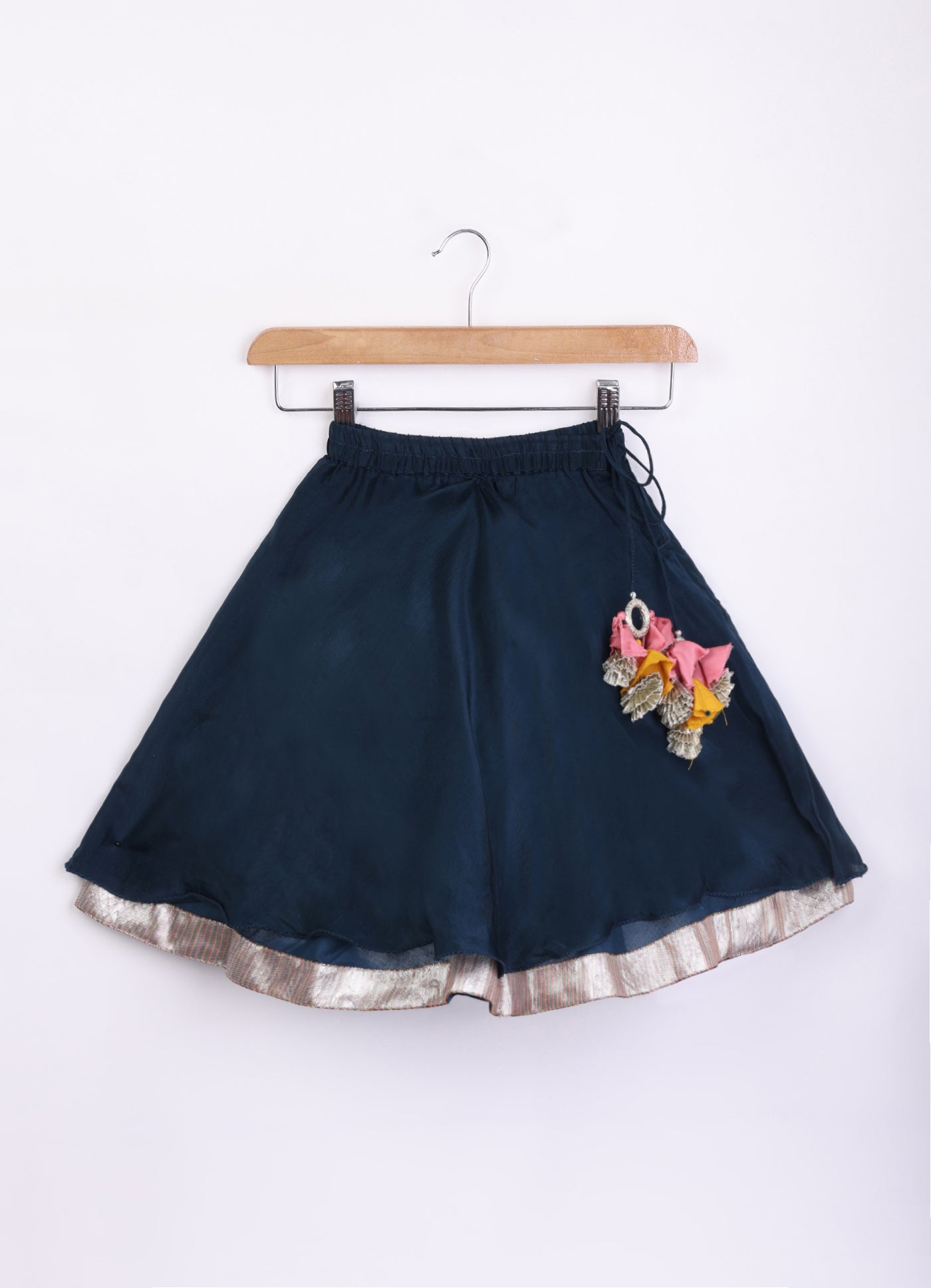 Dark Blue Heavy Gota And Thread Embroidered Blouse With Ghagara Set