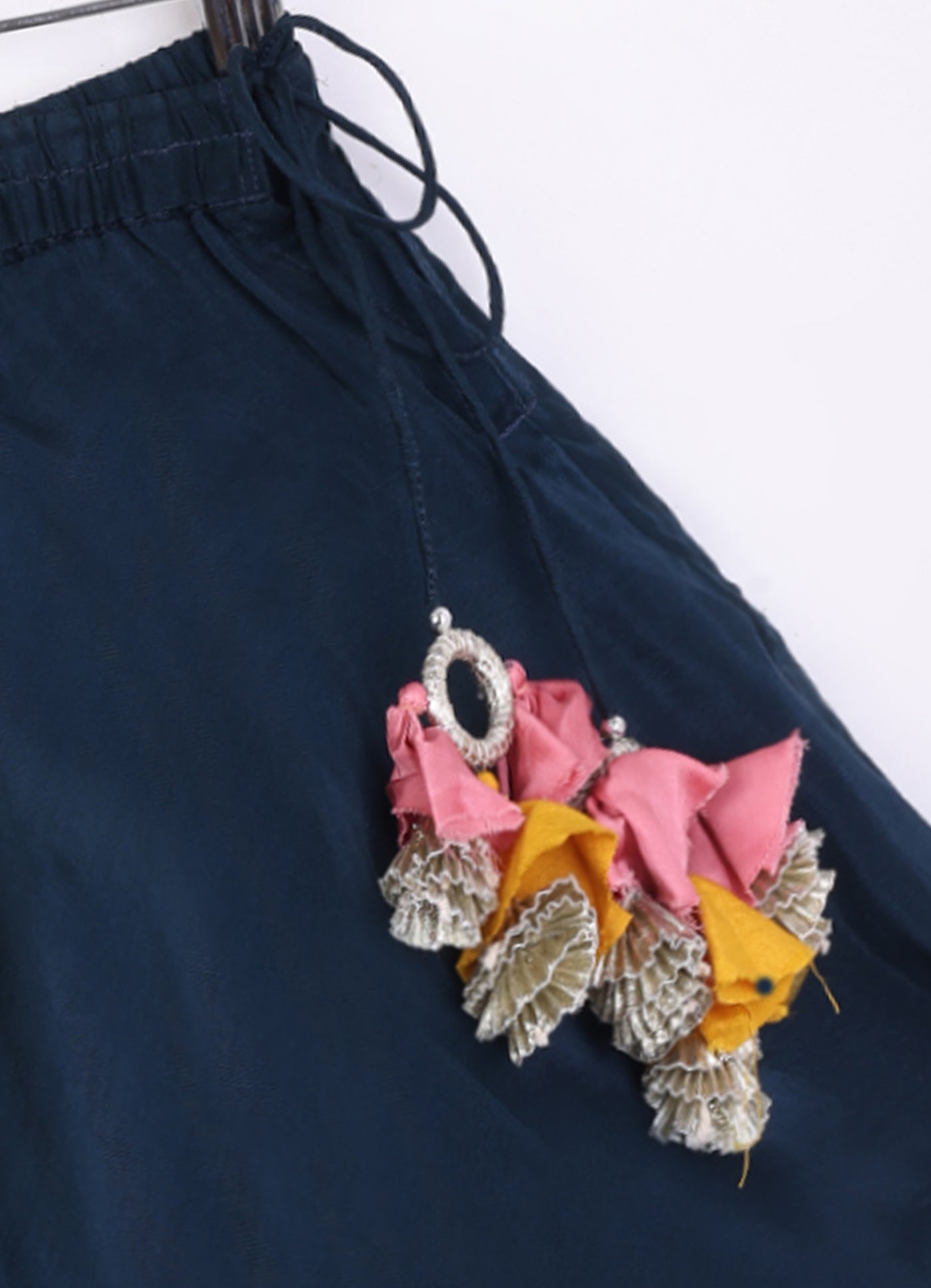 Dark Blue Heavy Gota And Thread Embroidered Blouse With Ghagara Set
