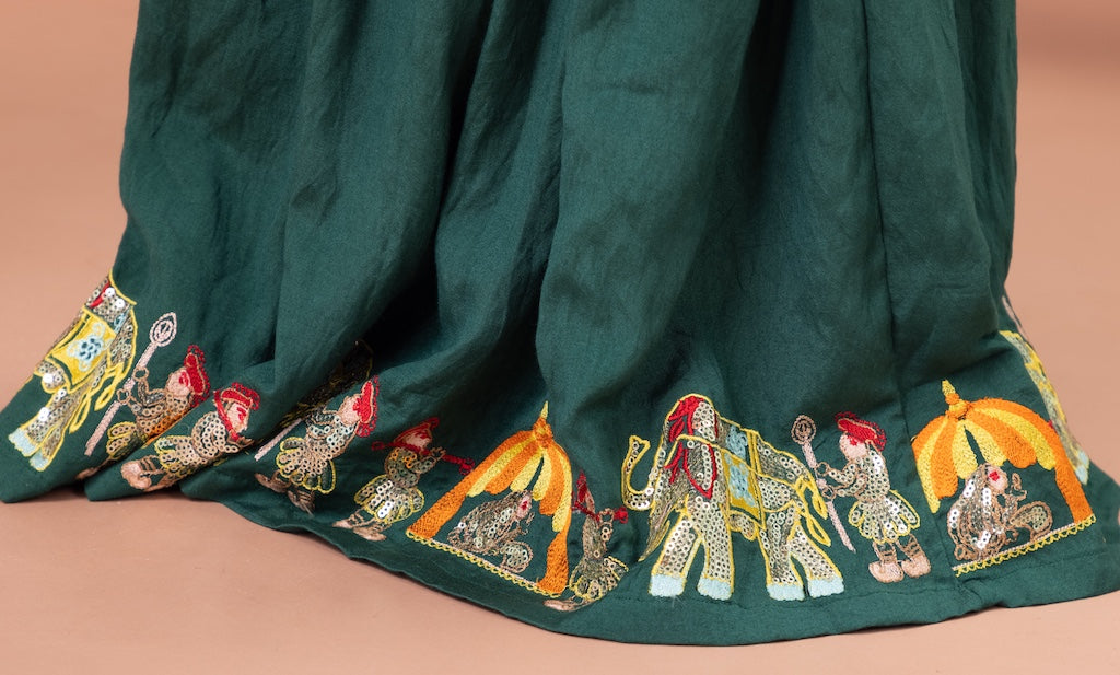 Bottle Green Palki Embroidered Blouse With Ghagara Set