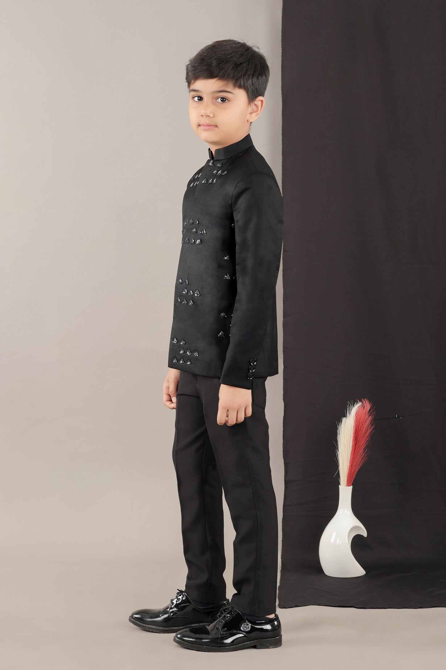 Black Stones Hand Embroidery Prince Coat With Pant Set