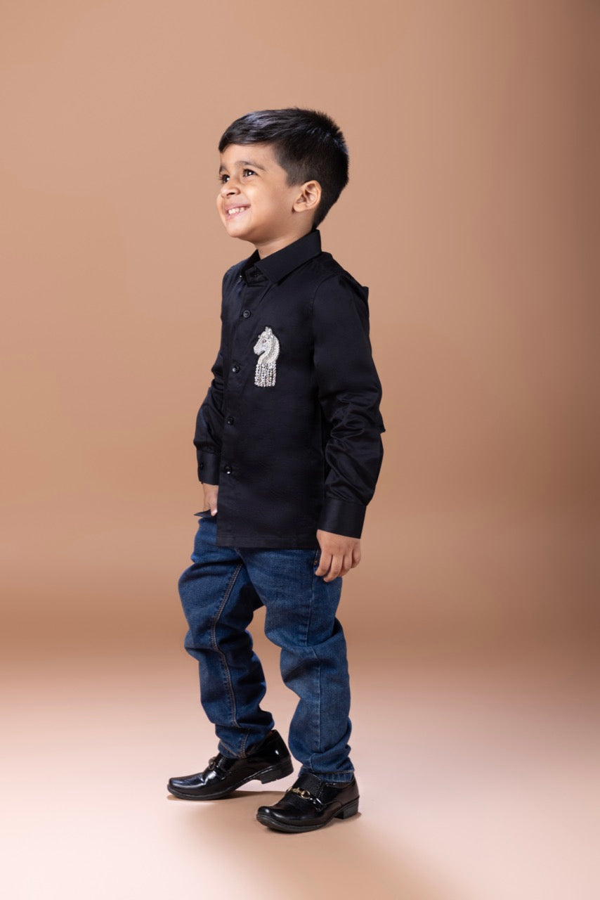 Black Horse Hand Embrodery Full Shirt