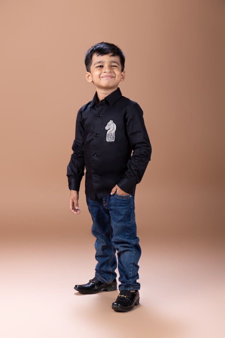 Black Horse Hand Embrodery Full Shirt