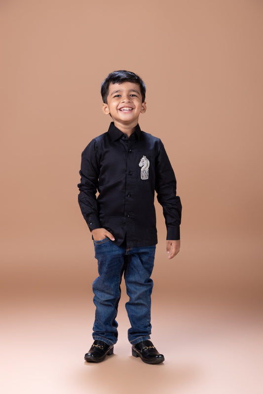 Black Horse Hand Embrodery Full Shirt