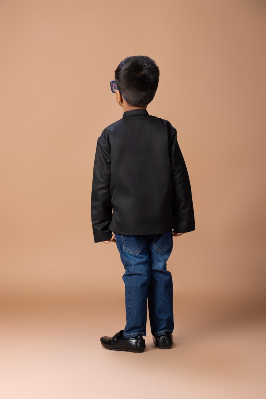 Black Heavy Assorted Embroidery Front Open Bomber Jacket Unisex