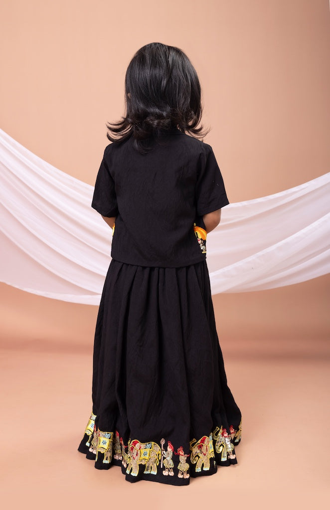 Black Palki Embroidered Blouse With Ghagara Set