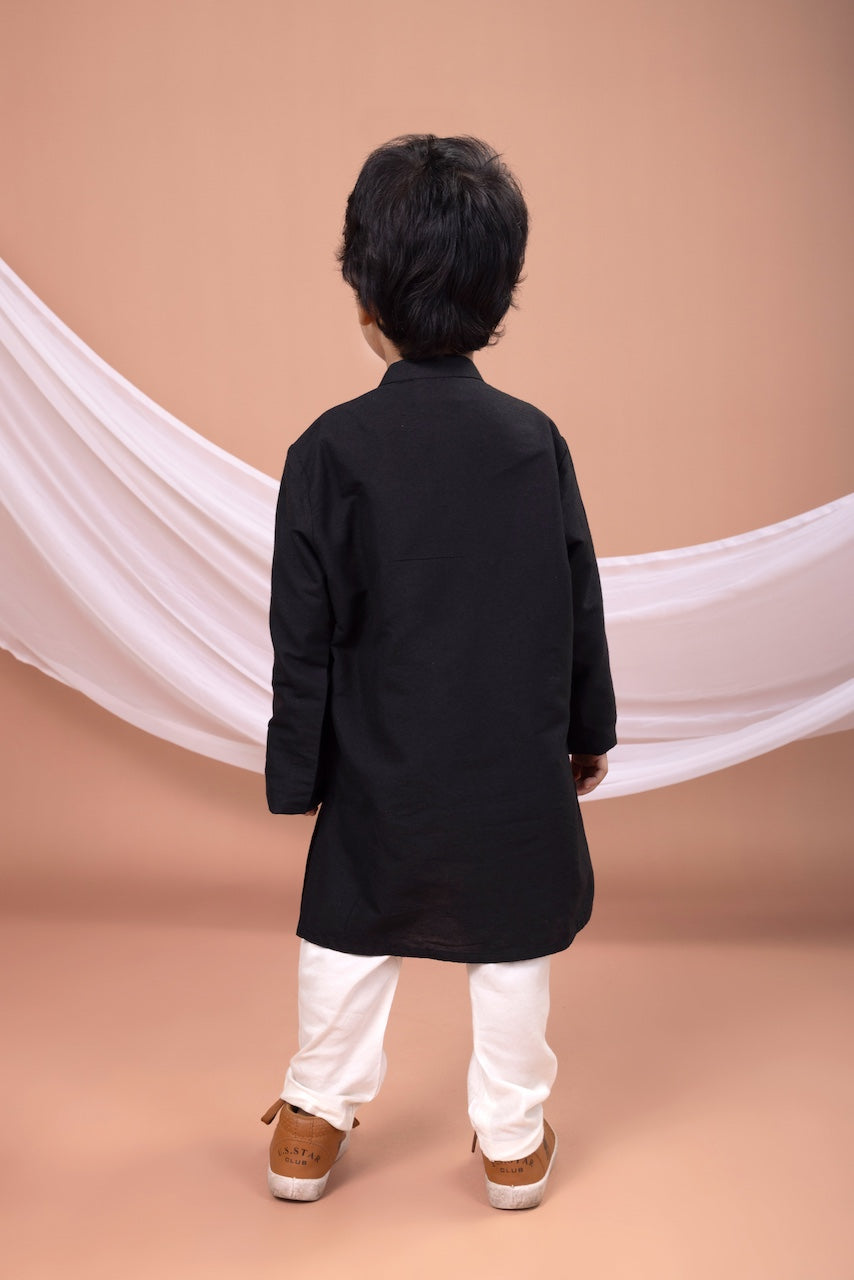 Black Palki Embroidered Kurta With Pajama Set