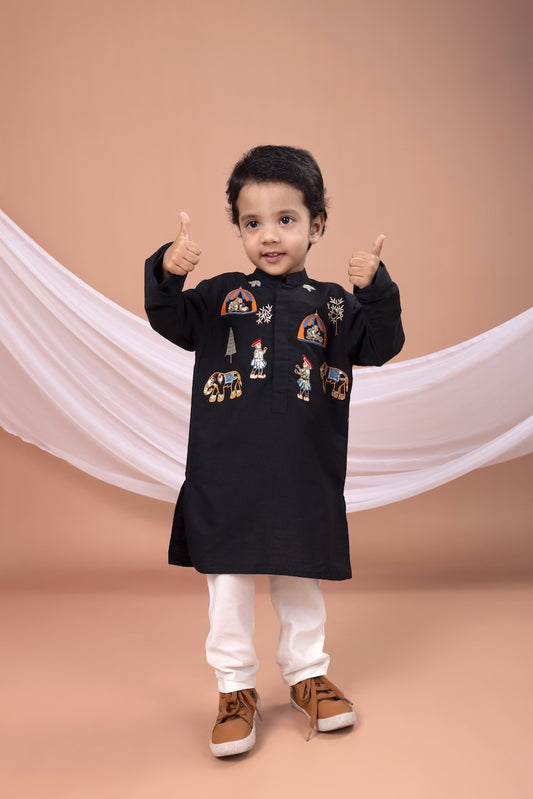 Black Palki Embroidered Kurta With Pajama Set