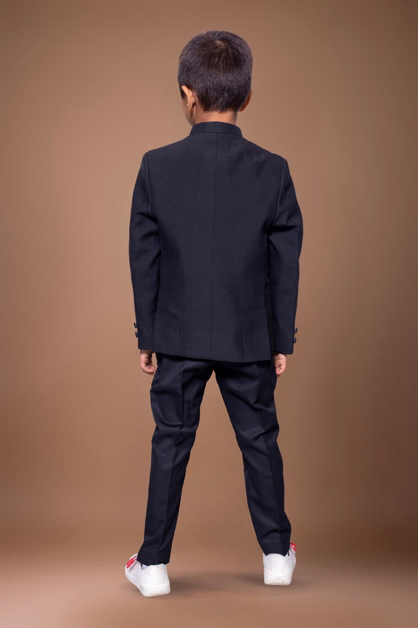 Black Sherwani With Leaf Hand Embroidery Pajama Set