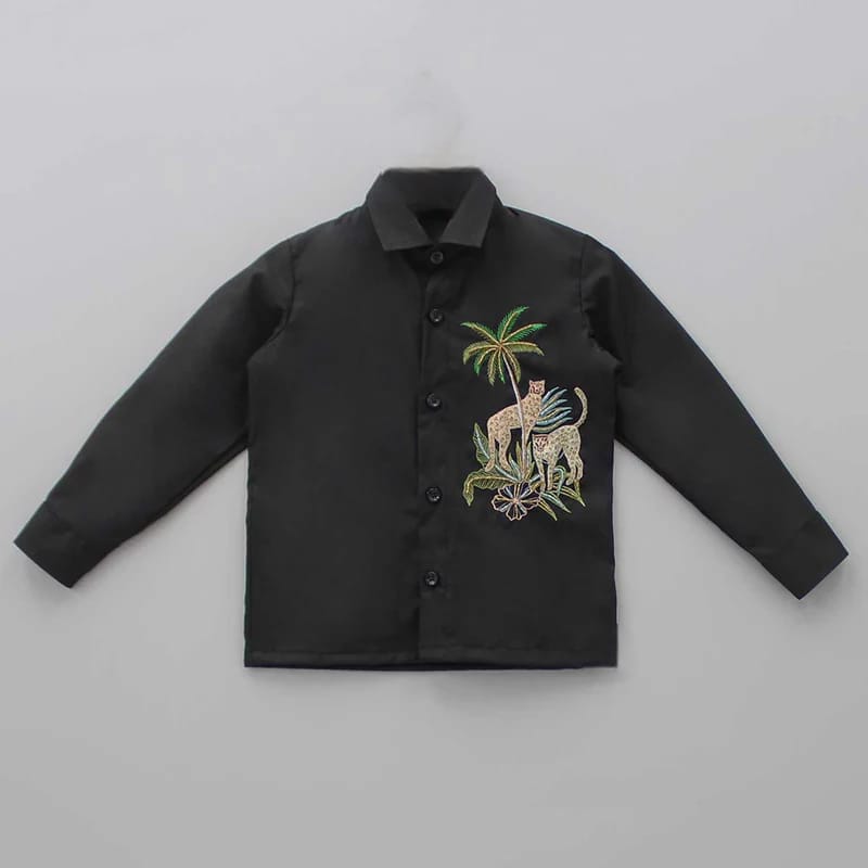 Black Cheetah Hand Embrodered Full Shirt