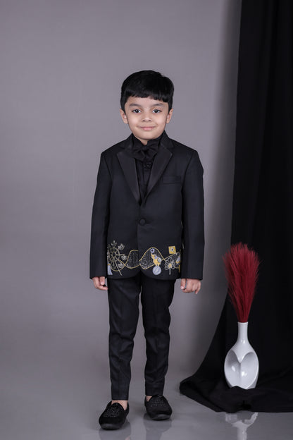 Black Tuxedo With Carnival Hand Embroidery/shirt Pant With Bow Tie Set