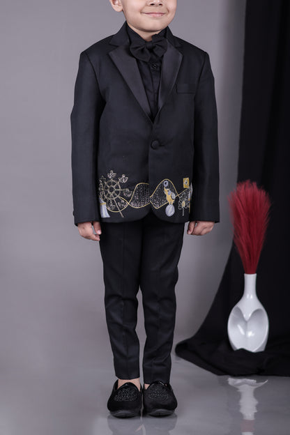 Black Tuxedo With Carnival Hand Embroidery/shirt Pant With Bow Tie Set