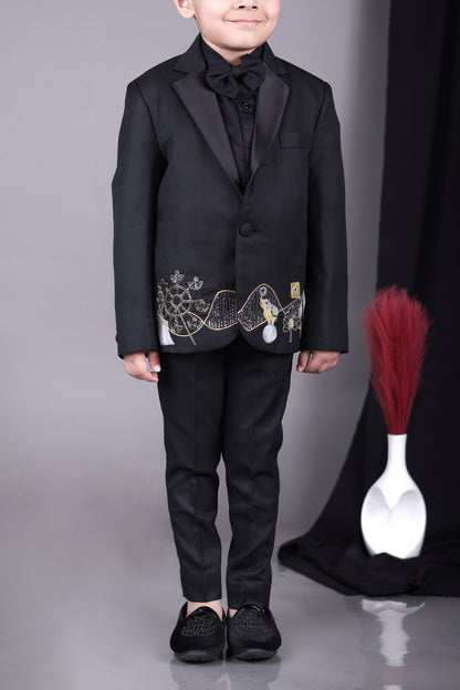 Black Tuxedo With Carnival Hand Embroidery/shirt Pant With Bow Tie Set