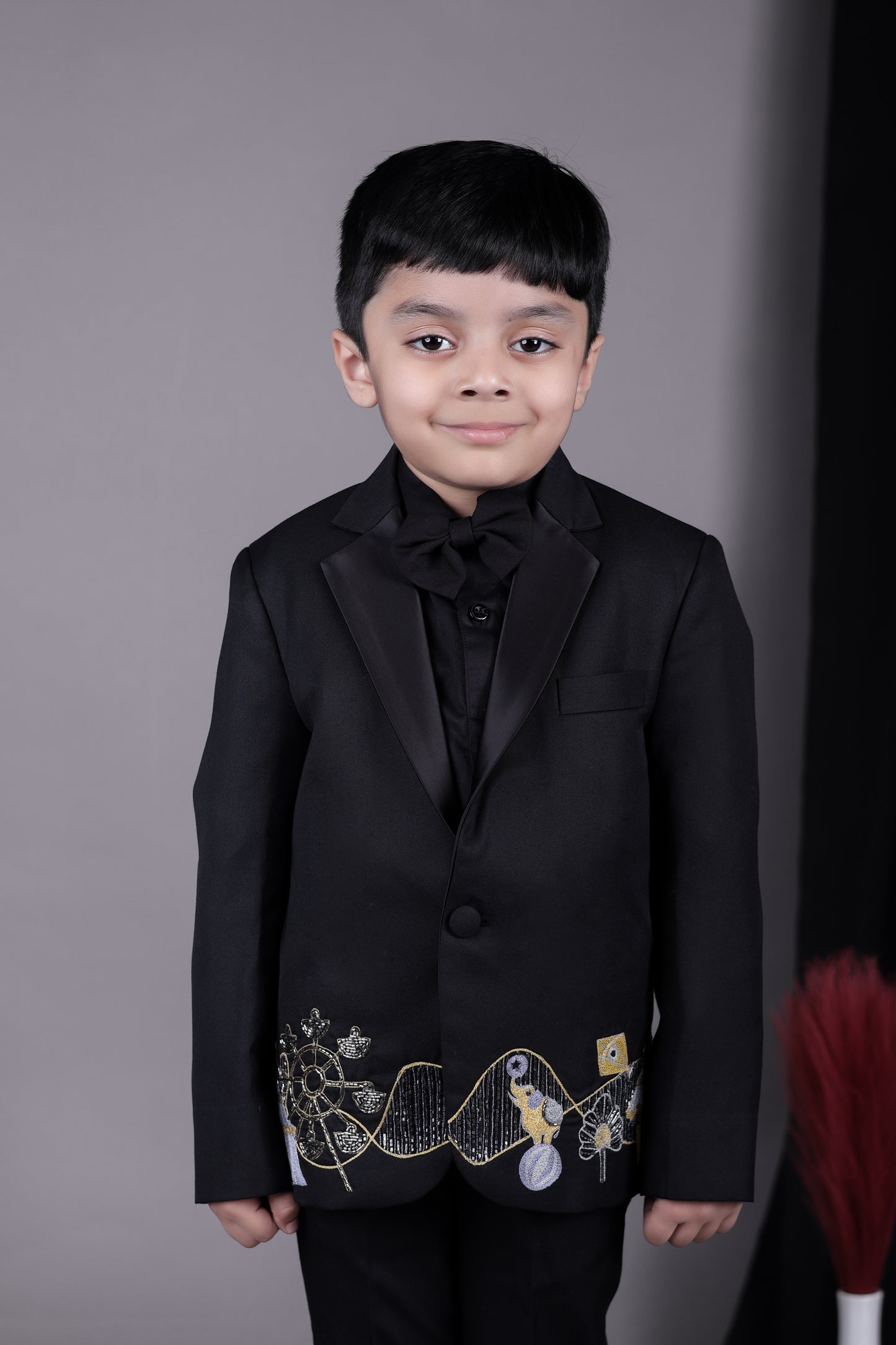 Black Tuxedo With Carnival Hand Embroidery/shirt Pant With Bow Tie Set