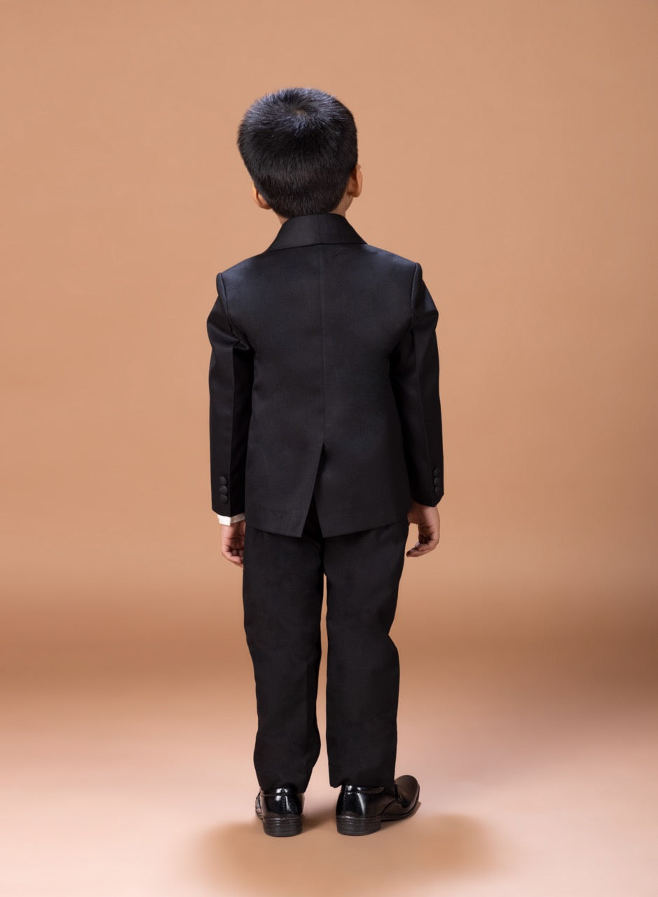 Black Tuxedo With Hand Embroidery On Laple And Front With Shirt Pant With Bow Tie Set