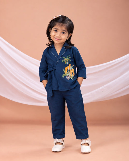 Cheetah Hand Embroidered Cord Blue Set