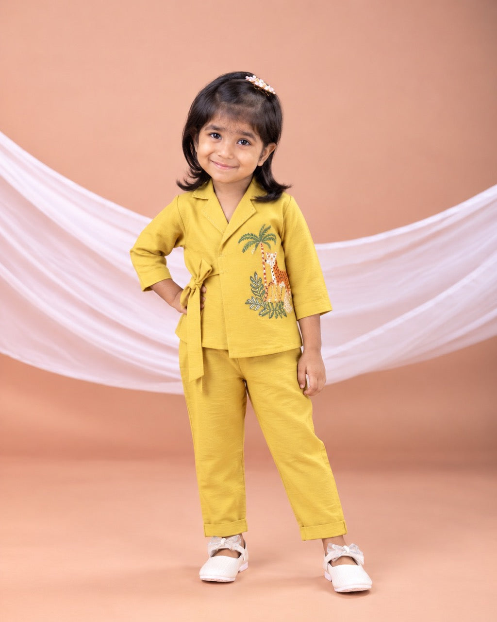 Cheetah Hand Embroidered Cord Yellow Set