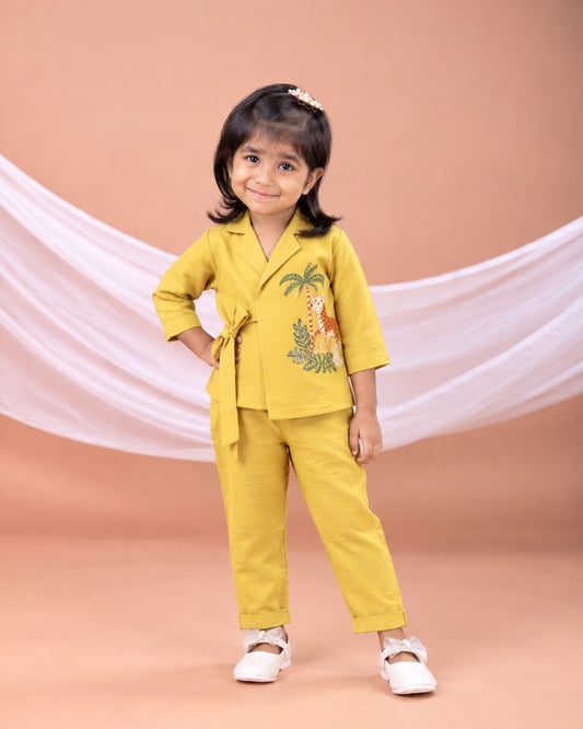 Cheetah Hand Embroidered Cord Yellow Set