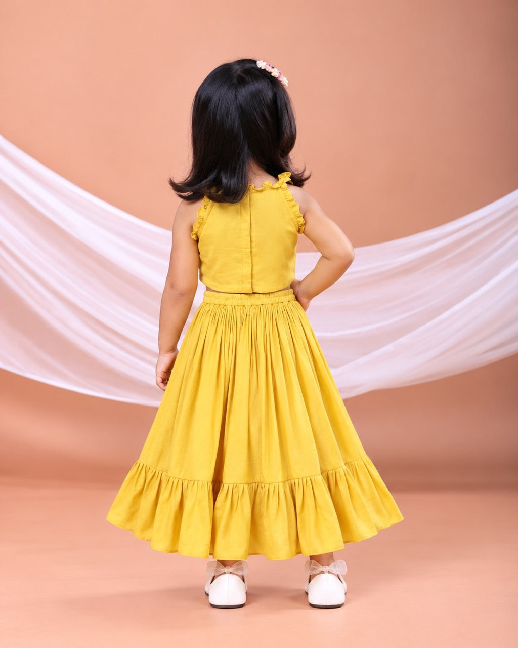 Cheetah Hand Embroidered Yellow Ghagara Set