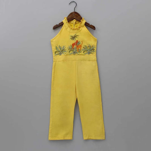 Cheetah Hand Embroidered Jump Suit Yellow