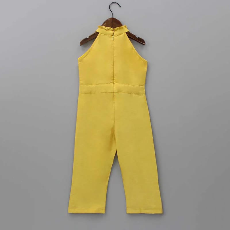 Cheetah Hand Embroidered Jump Suit Yellow