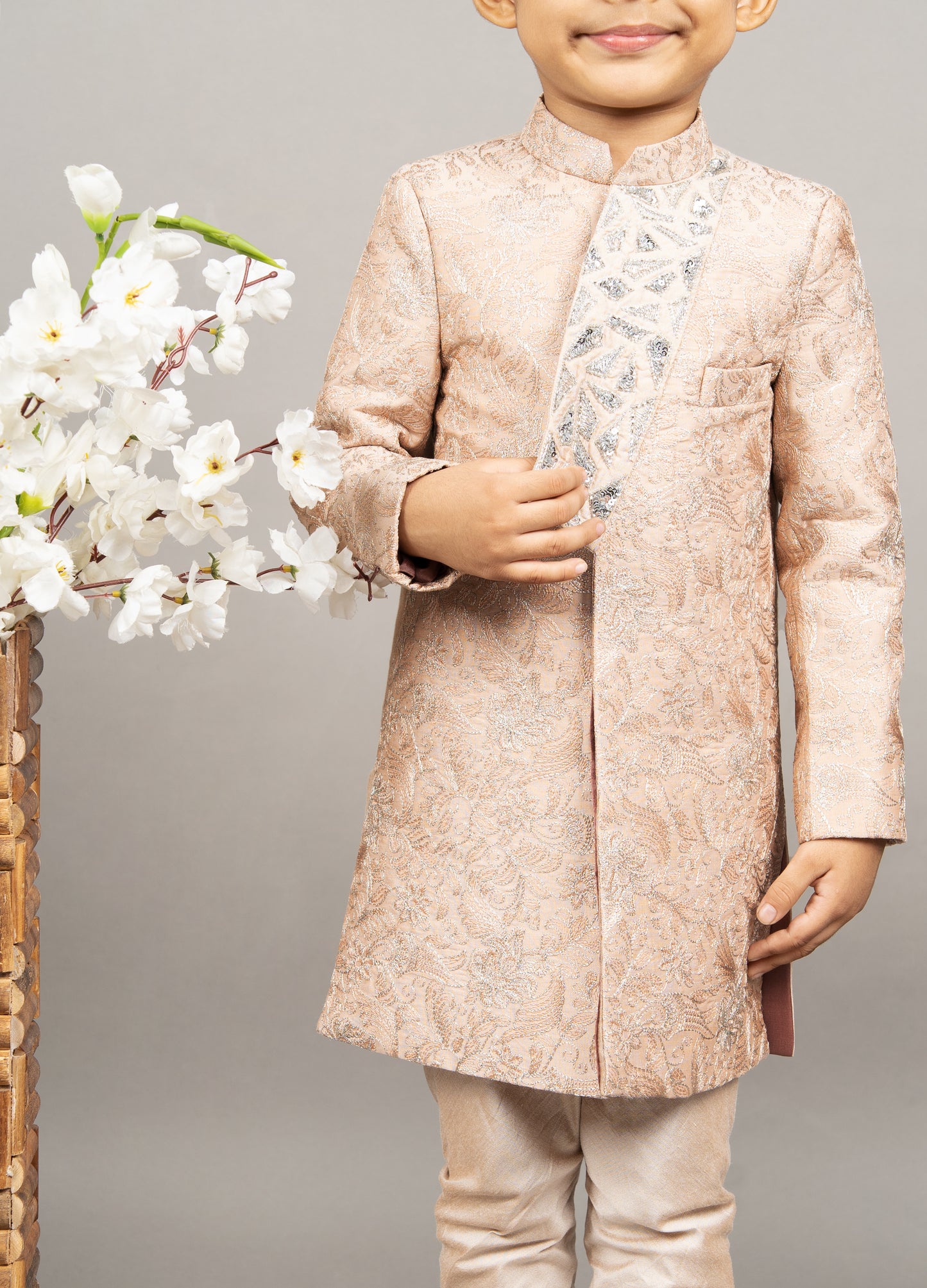 Beidge Embroidered Stylish Sherwani Set